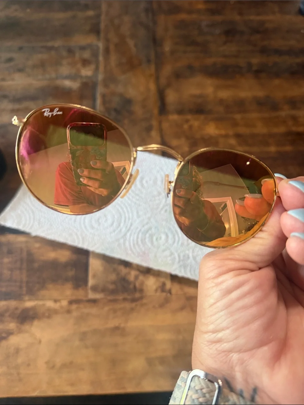 Ray-Ban Gold Frame Sunglasses with Rose Gold Lenses